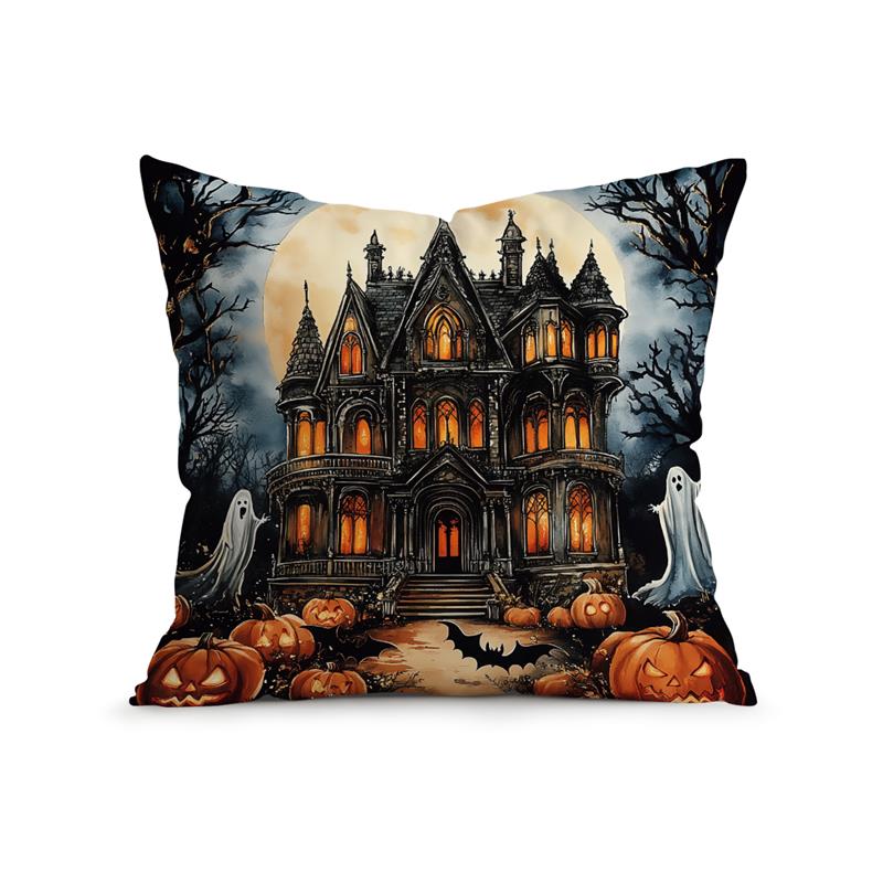 Home Decor Halloween-themed Witch & Cat Pattern Pillow Covers Pattern Cushion Cover Suitable for Sofa Bedroom Car Pillow Cover