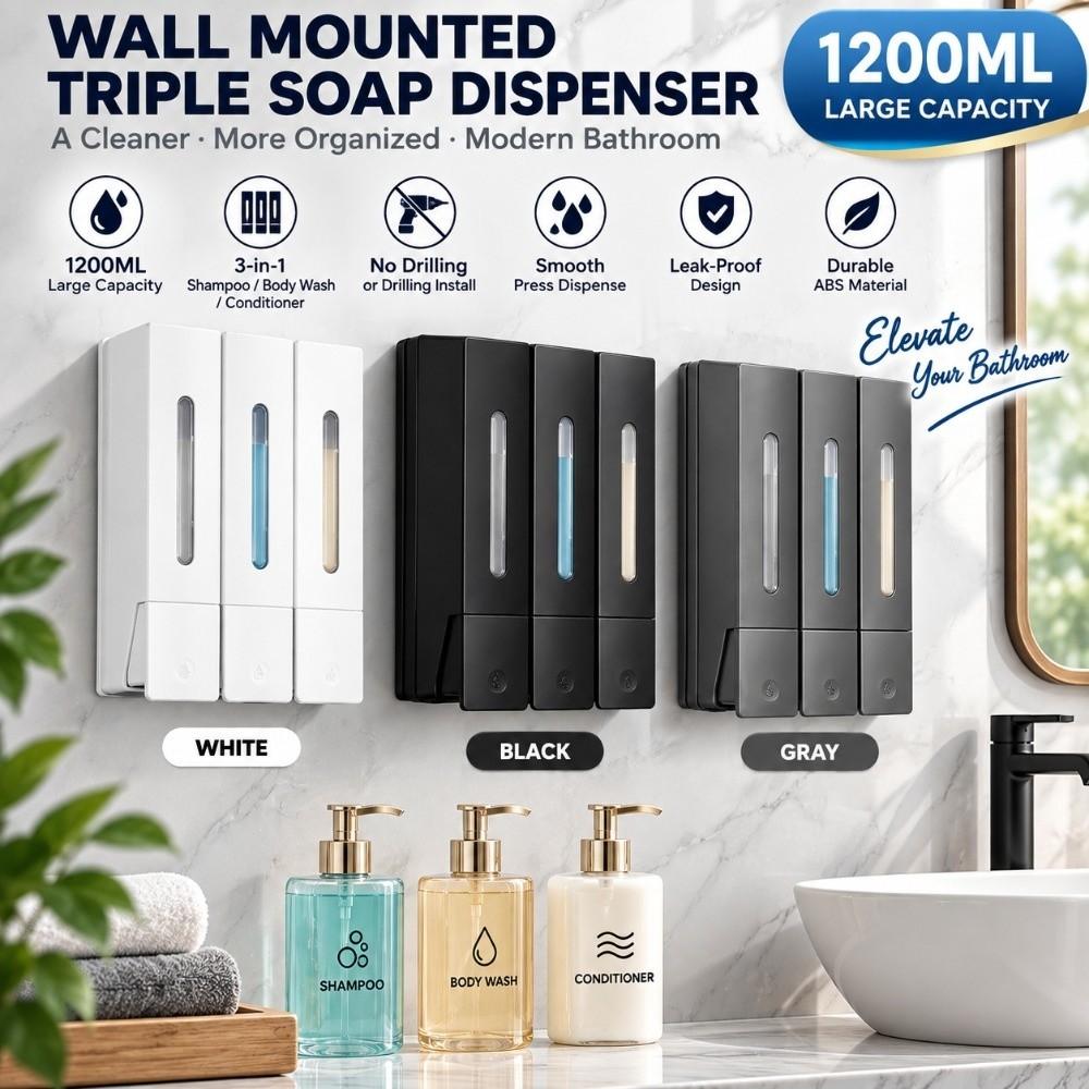 White Black Grey Shower Soap Dispenser ABS Shampoo Conditioner Dispenser Soap Dispenser  Home Hotel