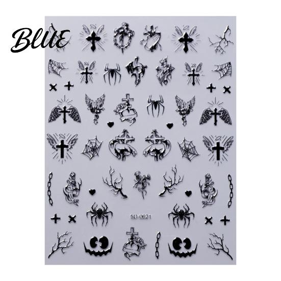 Halloween Nail Stickers Art Stickers 3D Embossed Skeleton Hand Pumpkin Bat Professional Salon Accessories Black Decals Self-Adhesive Manicure