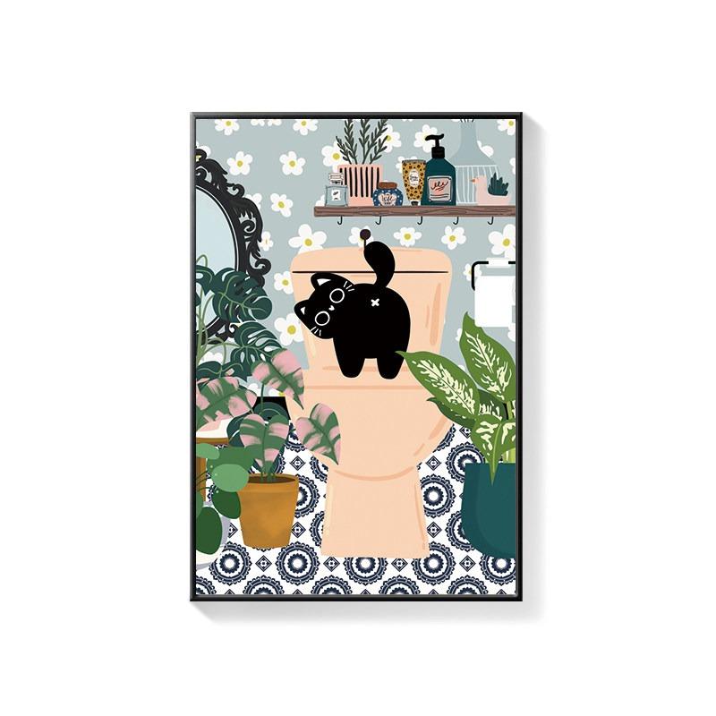 Bathroom Decorative Painting Cat American Retro Toilet Bathroom Canvas Painting Wall Art Poster for Modern Bathroom Home Decor