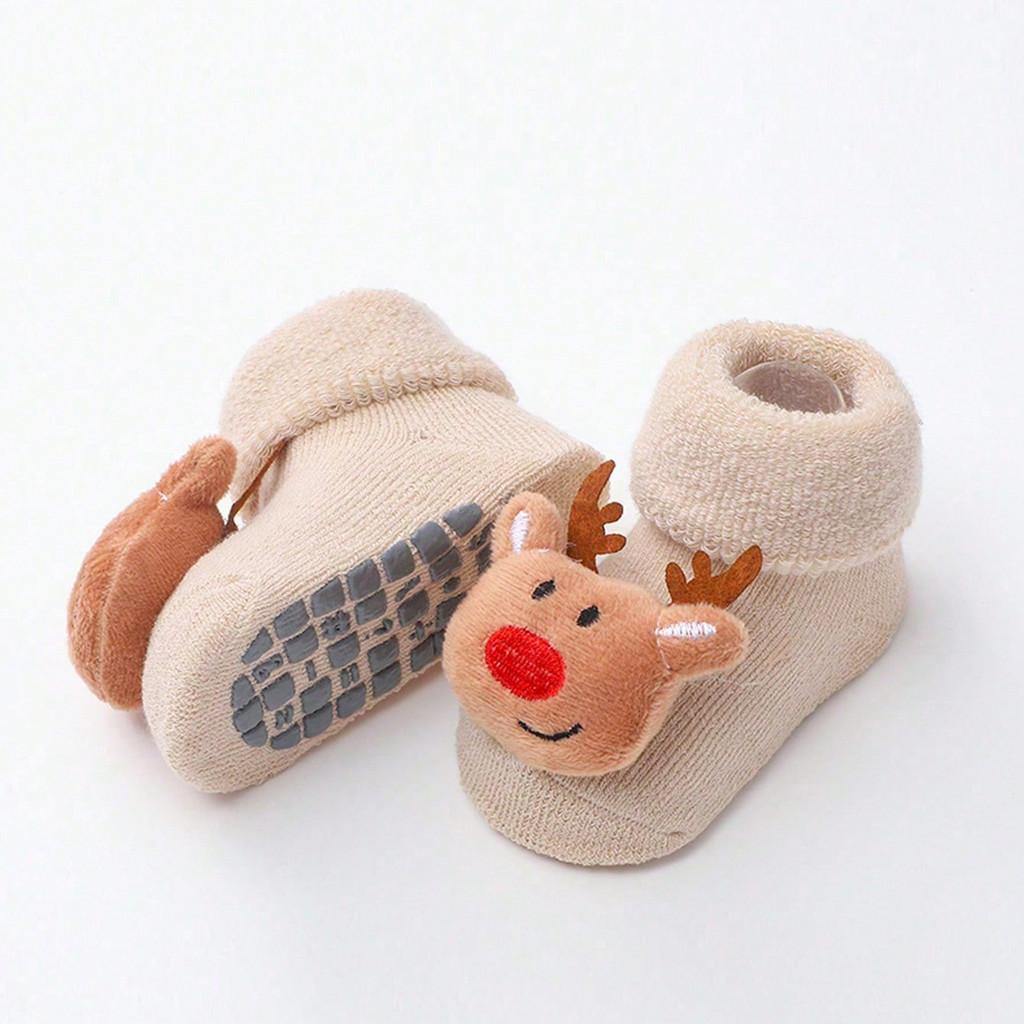 Baby Christmas Socks Santa Claus Snowman Reindeer Plush Knit Socks Non-Slip Crib Shoes for Infant Boys Girls First Xmas Outfits Toddler Gift
