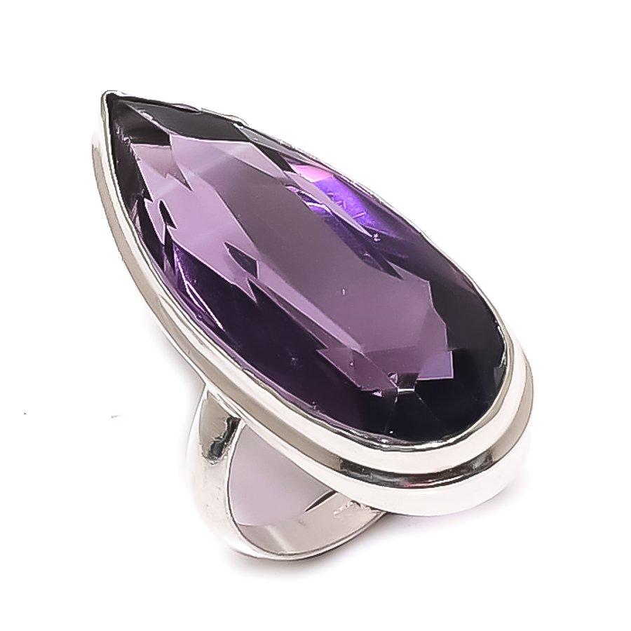 Amethyst Gemstone Handmade 925 Sterling Silver Jewelry Ring Size 5.5 Z6c05