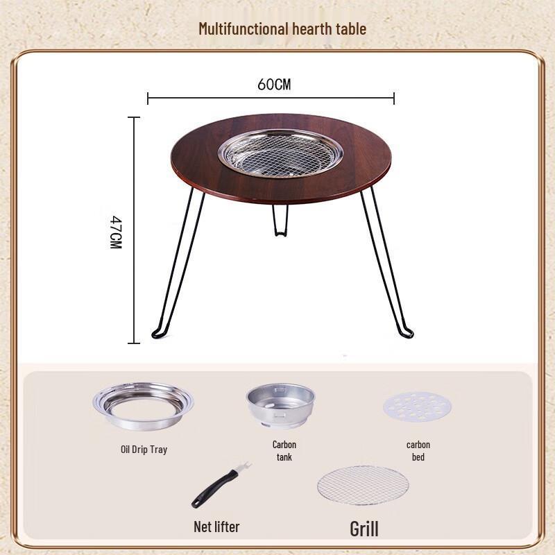 OEING Portable Foldable Charcoal BBQ Grill & Tea Table Standard