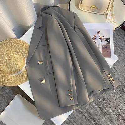 Ladies Love Double Breasted Blazers Autumn British Style Solid Color Fashion Coat Bright Line Embellished Slim Fit Tops