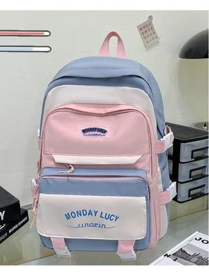 2025 Colorblock Backpack for Female Students - Large Capacity, Casual Korean Style for High School