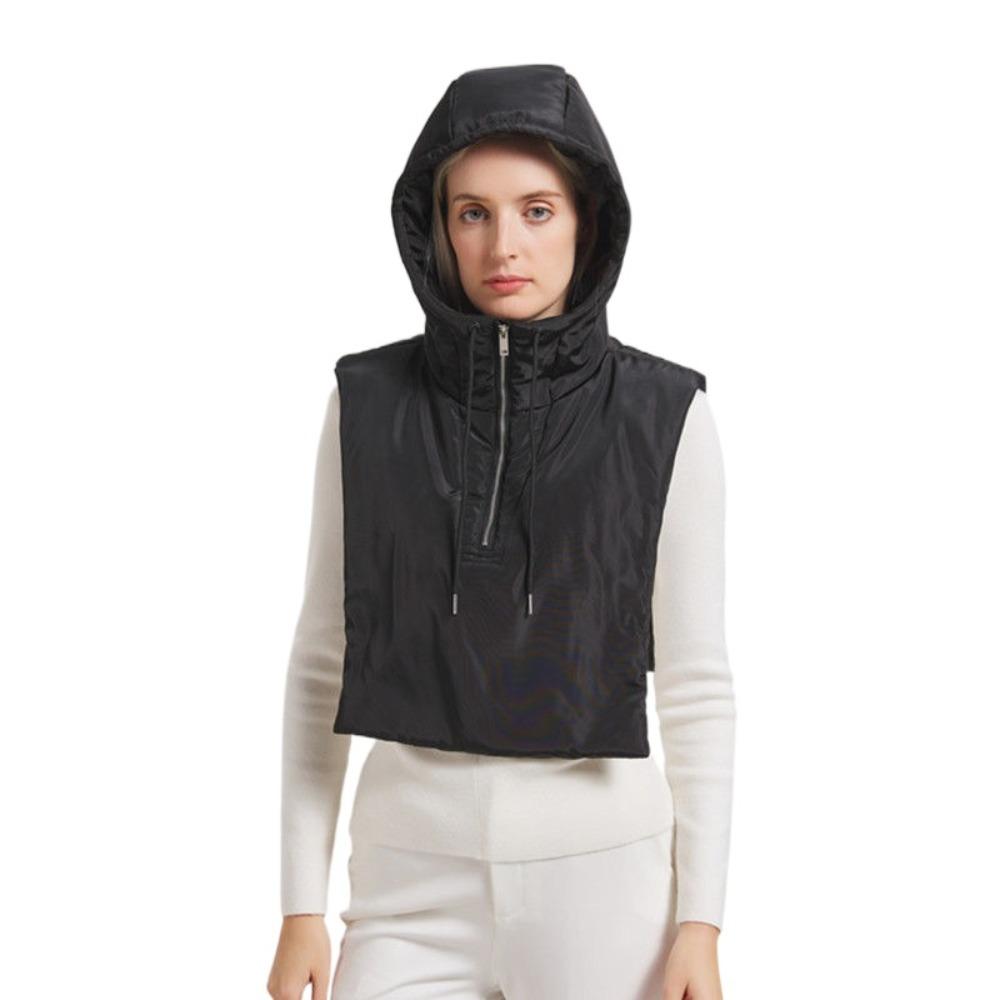 

Zipper Design Fake Collar Hooded Hat Ultralight Plush Lei Feng Hat Cycling Activity чорний