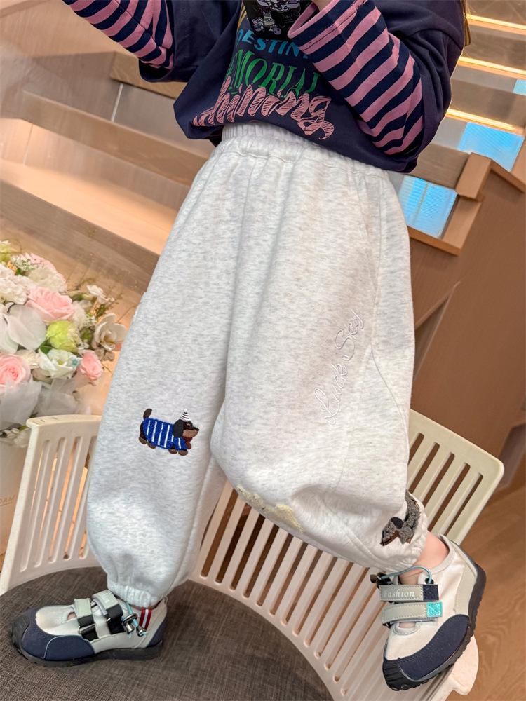 Girls' Fashionable Embroidered Sweatpants for Spring & Autumn 2025