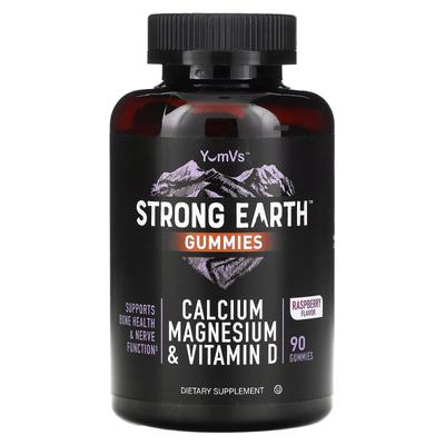 Strong Earth Gummies, Calcium, Magnesium & Vitamin D, Raspberry, 90 Gummies