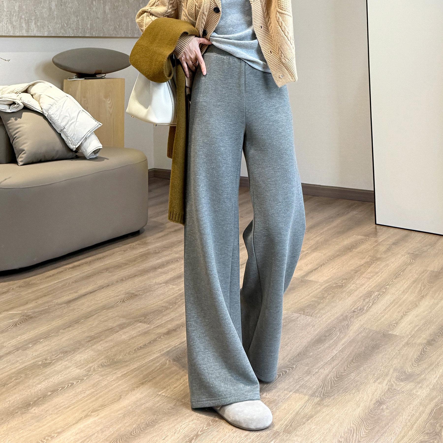 

Soft & Fluffy Fleece-Lined Wide-Leg Wool Pants – Cozy, Comfortable, and Easy One-Piece Wear for Women Medium светло-серый