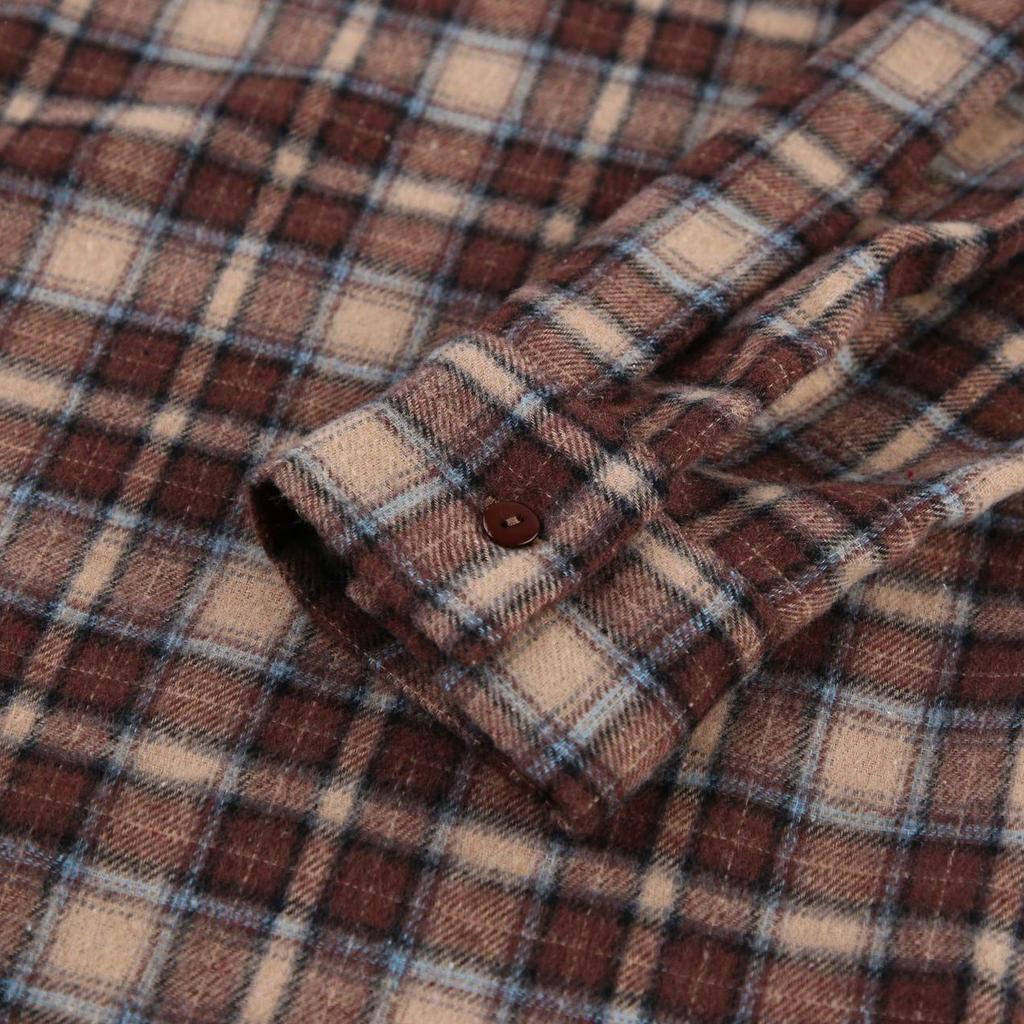 Brune Rutete Bluser Dame Streetwear Langermet Løse Skjorter Casual Nedslått Krage Kontordame Rutete Topper