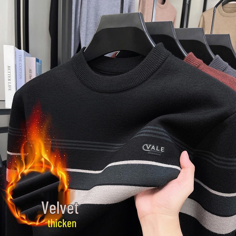 Men s Striped Jacquard Knit Sweater 2025 - Casual Fashion for Mid-Aged & Young Men XXXXL чёрный