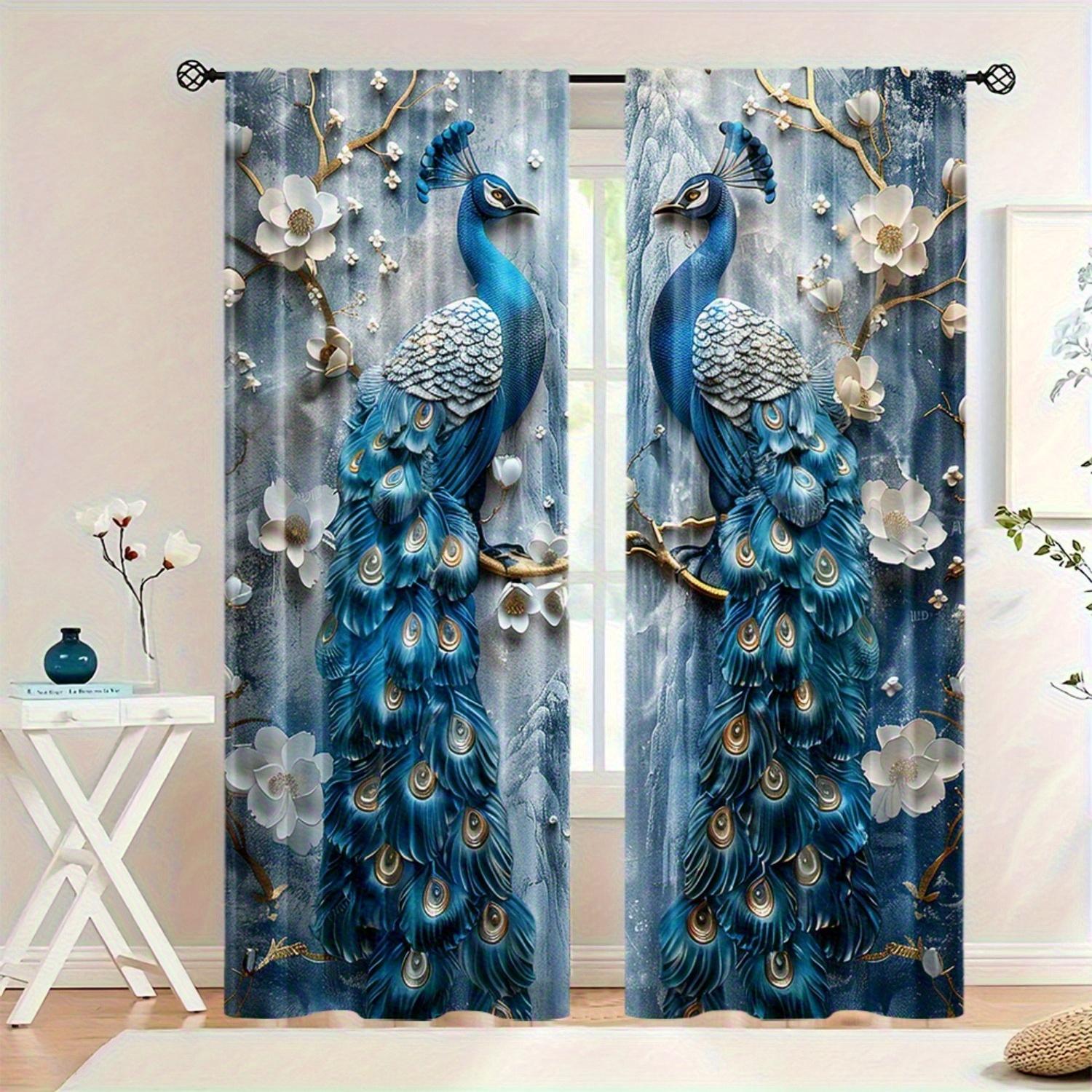 

Elegant Polyester Peacock Print Curtains Design Living Room Bedroom Office Dining Home Decor Set Of 2 Made With Rod Pocket Great W100*H70(CM)-Hooks&2PCS