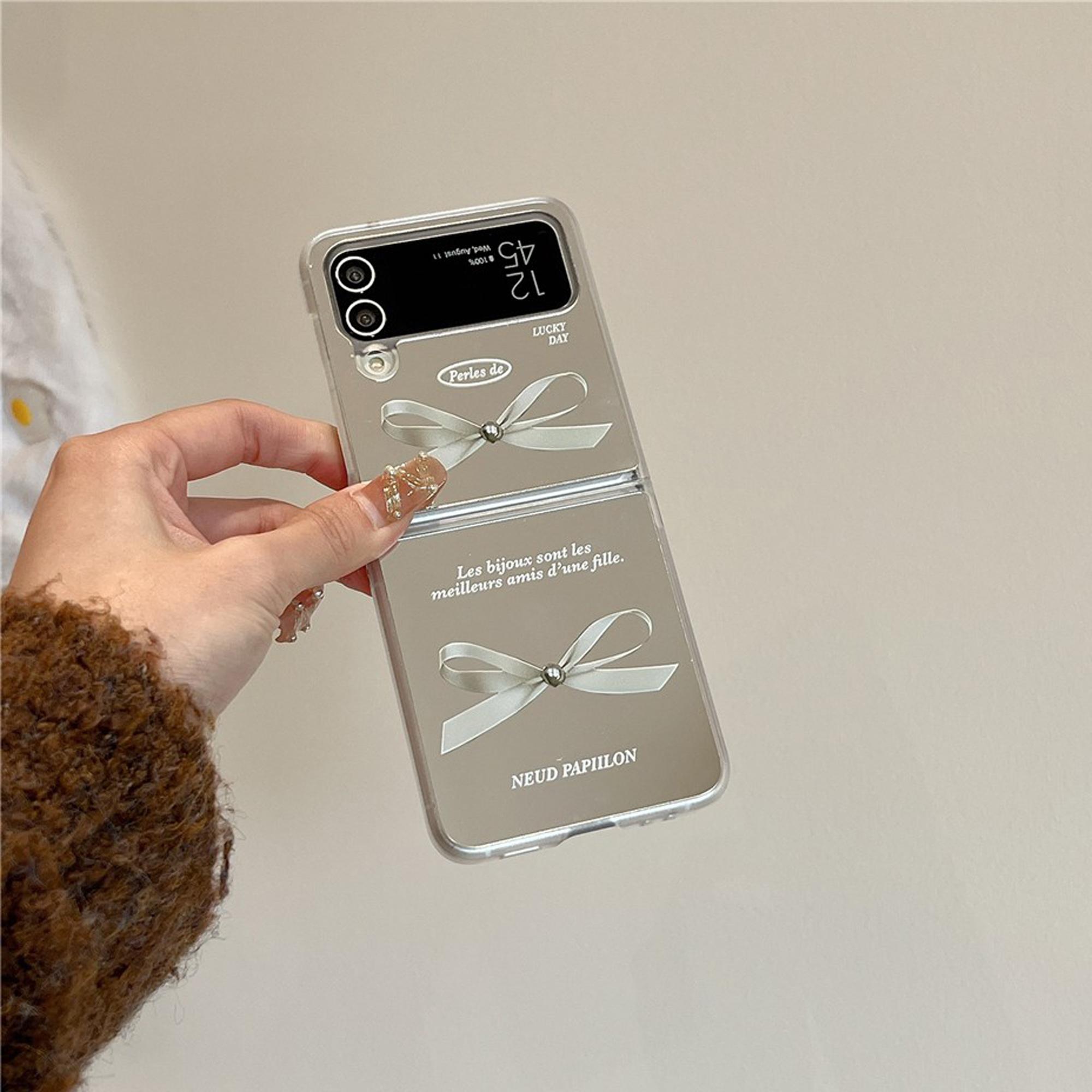 

Милый чехол для телефона с бантом и стереоскопическим жемчугом для Samsung, универсальный чехол для телефона для девочек, устойчивый к падению for Galaxy Z Flip4(6.7 )