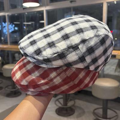 Autumn and Winter British Style Retro New Hat for Women Versatile Korean Style Plaid Front Hat Big Head Circumference Showing Face Small Beret