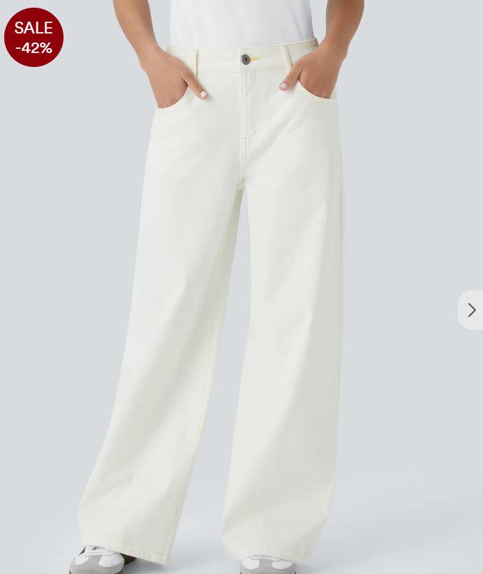 Retro gewaschene Mehrprozess-Jeans für Damen mit weitem Bein - Lockerer Schnitt