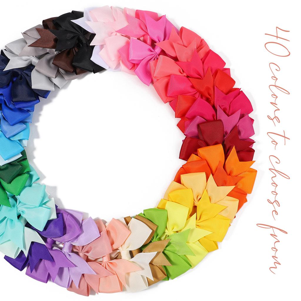 40Pcs/set Sweet Colorful 3'' Grosgrain Ribbon Hair Bows Clips for Baby Girls Boutique Hairpins Headwear Kids Hair Accessories