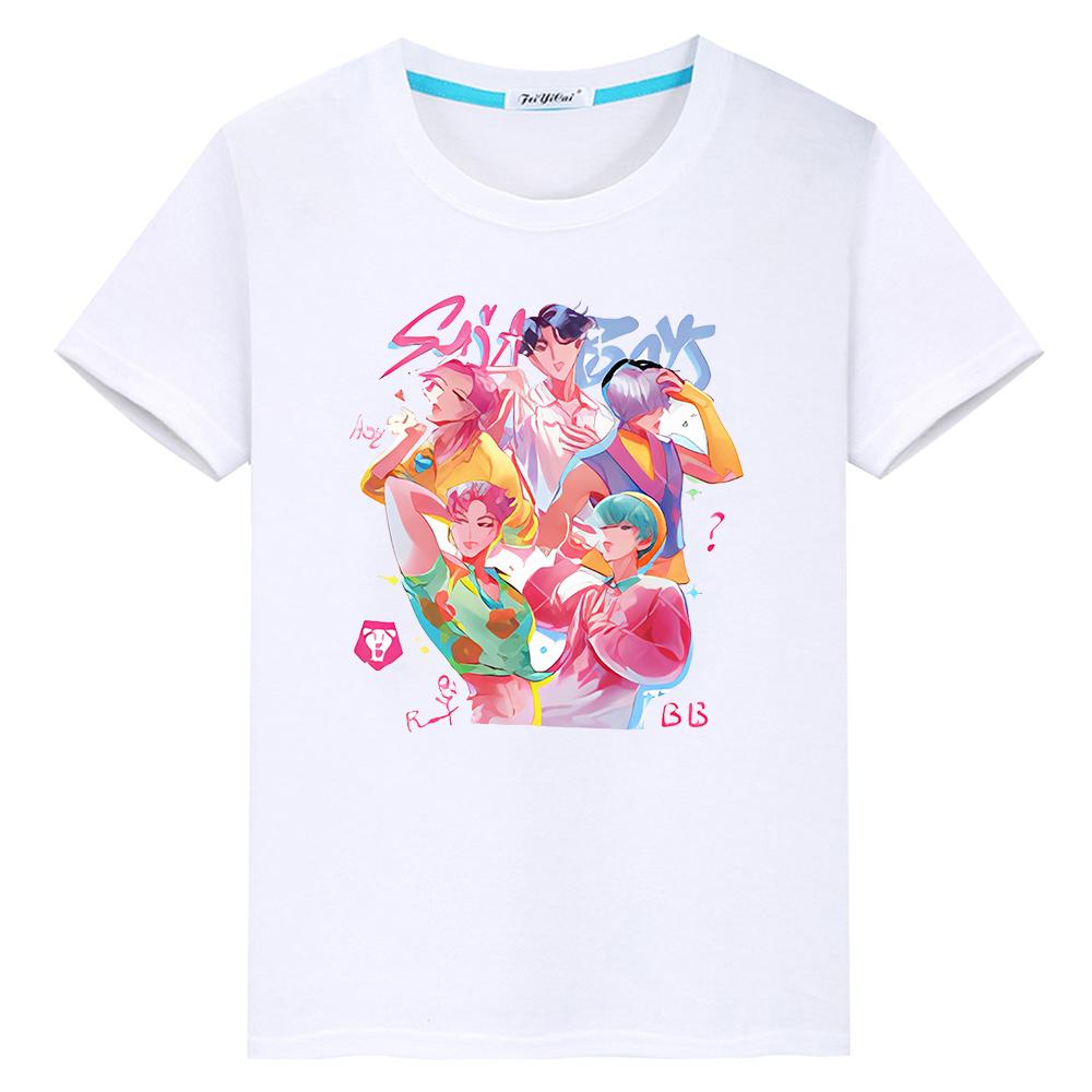 

kpop demon hunters Print Kawaii Tees Saja Boys 100%Cotton t shirt for kids boy 10year Cute Tops anime Short y2k girls clothes 100 белый