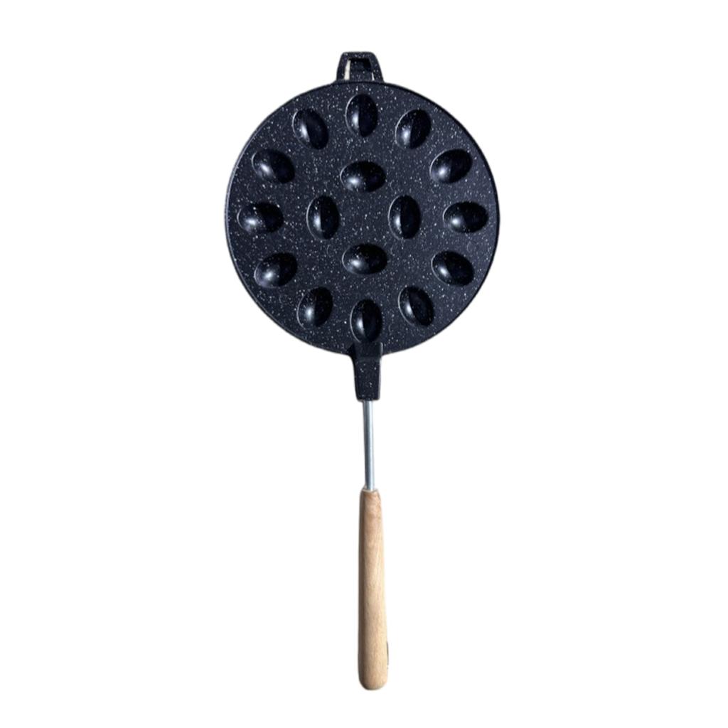 Walnut Cookie Maker Pan with Nonstick Coating Wood Handle Aluminum Alloy Baking Tool 16 Holes Waffles and Pastries Mould