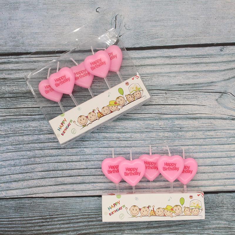 New Cute 5-pack Heart-shaped Letters Happy Birthday Candles Valentine's Day Pink Small Love Candles
