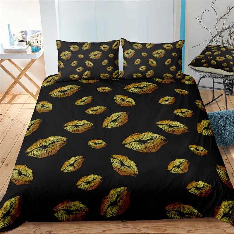 Housse de couette impression 3D Taille King Ensemble de literie Amour Motif Baisers Lèvres Housse de couette Décoratif Pour Femmes Filles Amoureux