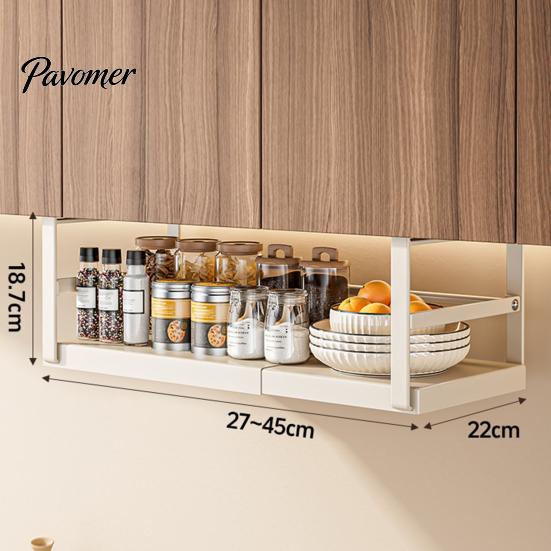 Expandable under Shelf Storage Rack Punch-free Hanging Slide-in Cabinet Organizer Stainless Carbon Steel Kitchen Pantry Countertop Spice Holder