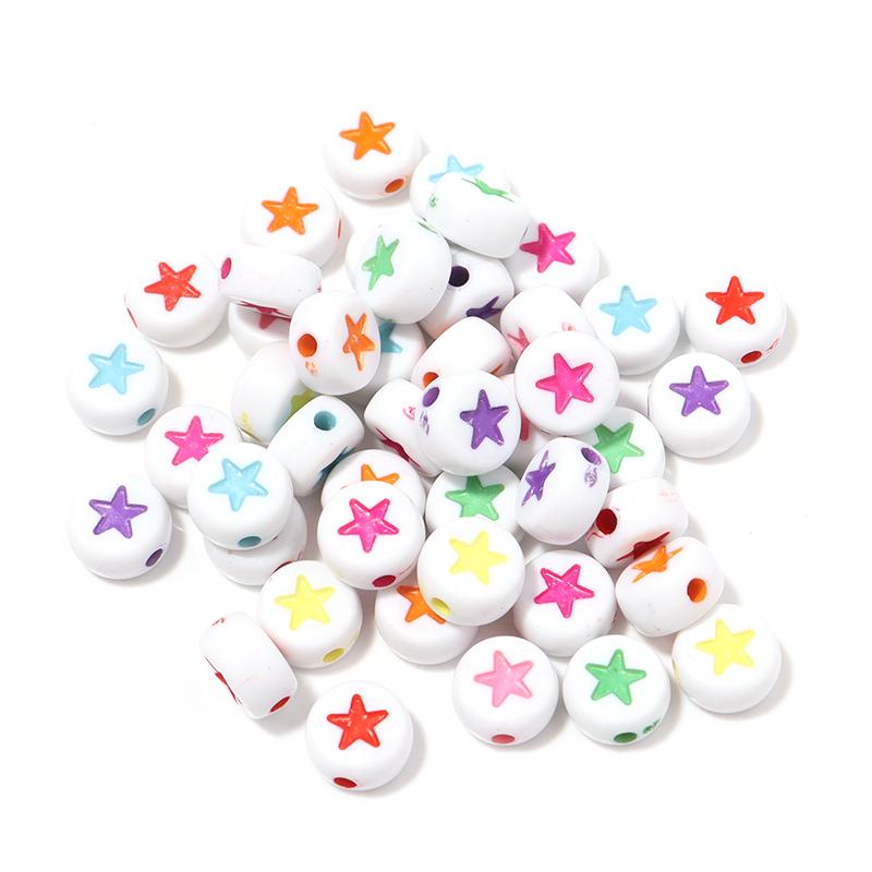 100pcs/Lot Acrylic Beads Flat Circular Shape Colorful Star Beads Loose Beads For DIY Jewelry Bracelet Necklace Accessory