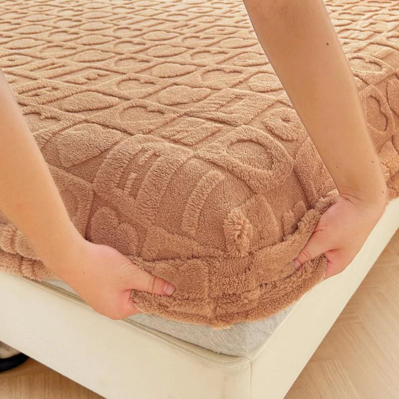 2025 סדין מיטה קטיפה סדין פשתן סדין קטיפה 3D אותיות אהבה כיסוי מזרן מתכוונן אלסטי סדין מתכוונן