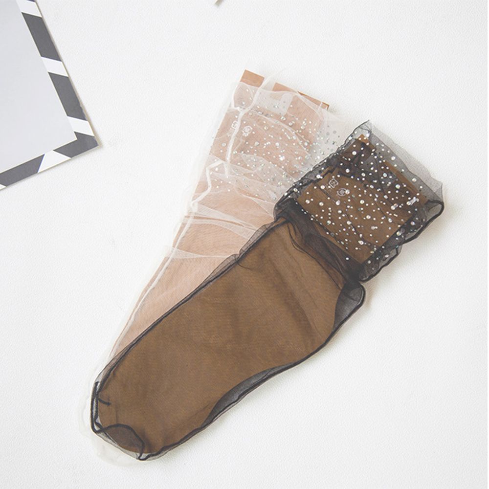 Ladies Women Crystal Rhinestone Glass Silk Elastic Ankle Socks Transparent Mesh Sock Short Socks