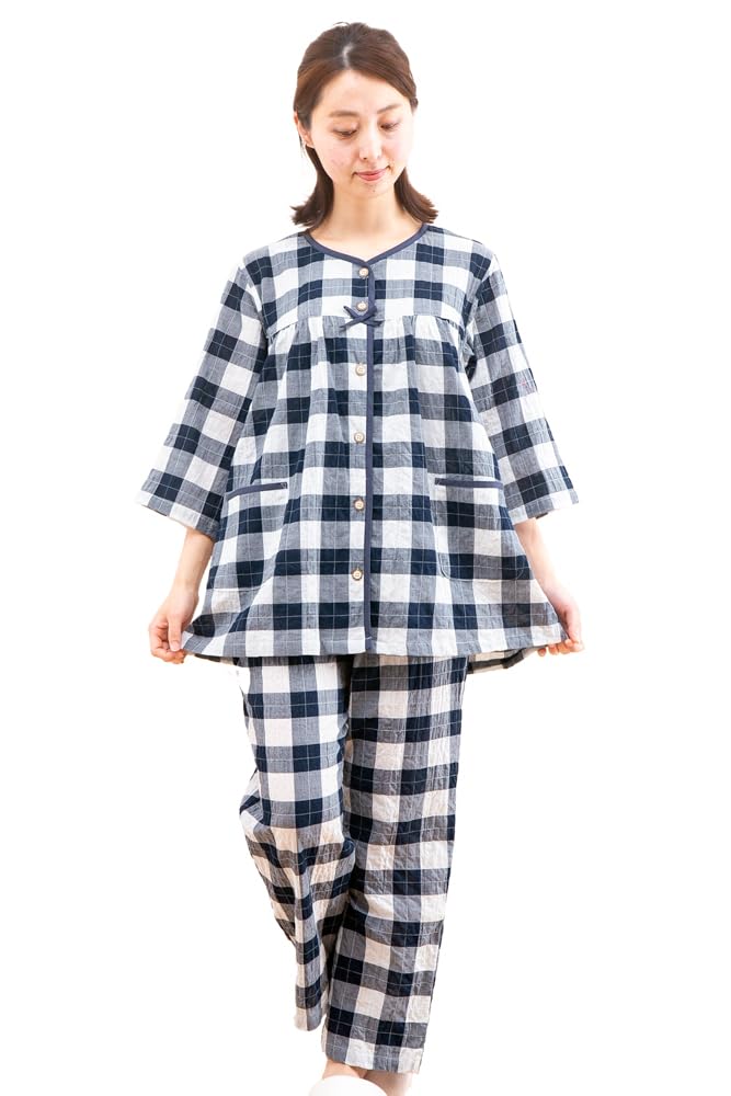 

Eye and Soft Cotton Open Summer Hospital Sizes 13531 K s Women s Pajamas, 100% Cotton, Lightweight, Cool, Check, Summer, 3/4 Sleeves, 9/10 Pants,