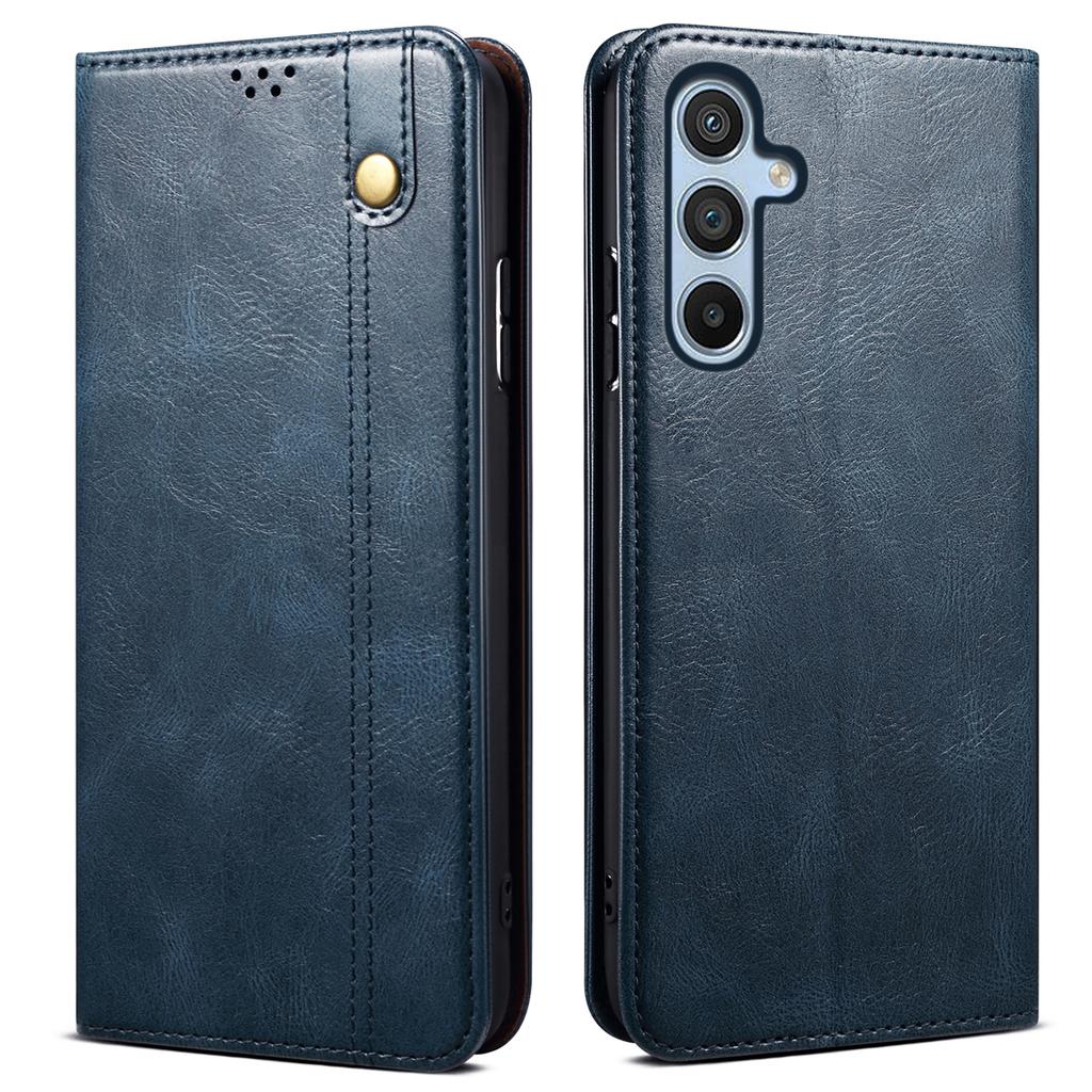 For Samsung Galaxy S24 FE Case Leather Phone Cover Waxy Crazy Horse Texture Magnetic Absorption