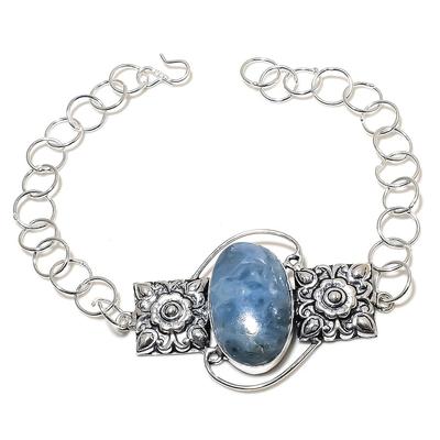 Natural Angelite Stone Gemstone Handmade 925 Sterling Silver Bracelet 7-8" V9P47