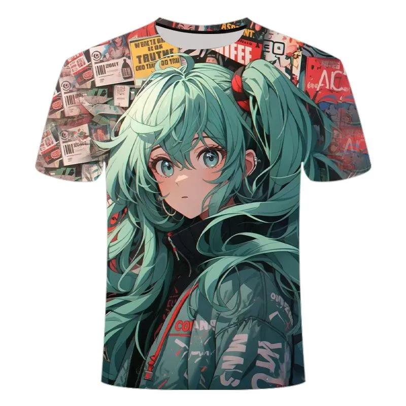 2026 Hot Summer Hatsune Miku 2-dimensional Animation 3D Printed T-shirts for Young Men and Women Clothing Tops Trend