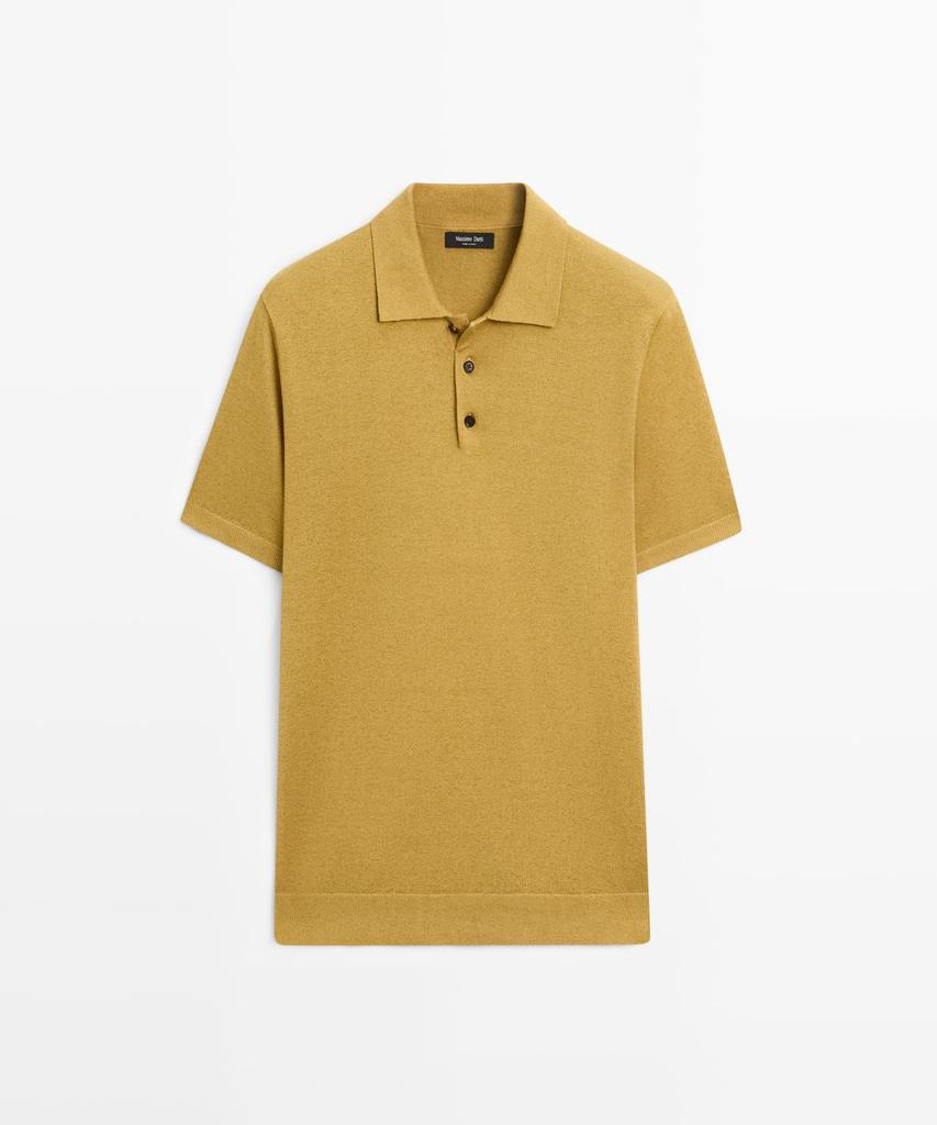 Masimodutti Short Sleeve Cotton & Linen Knit Polo Shirt