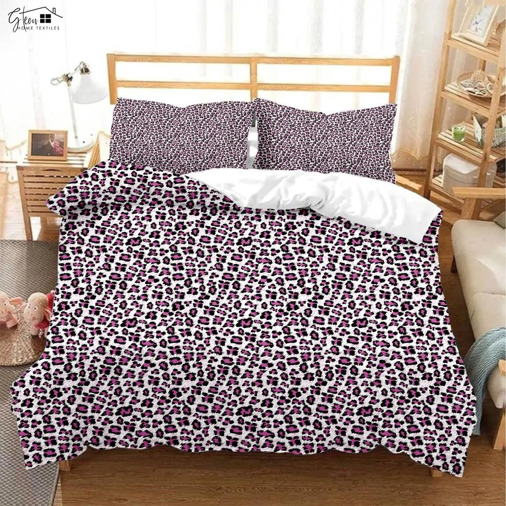 Leopardenmuster Schwarzweiß Kuhmuster Tierfell 3D-Druck Bettbezug Bettwäsche-Set Bettbezug Kissenbezug Dreiteiliges Set
