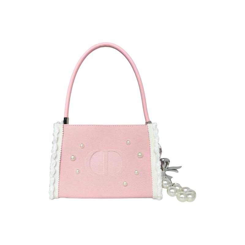 

DIOR Bag [Customized Cosmetic Bag] Velvet Sweet Dreams Pearl Patch Plush Edge Exquisite Pendant Lady Cute Elegant High-end Canvas Toilet Handbag білий