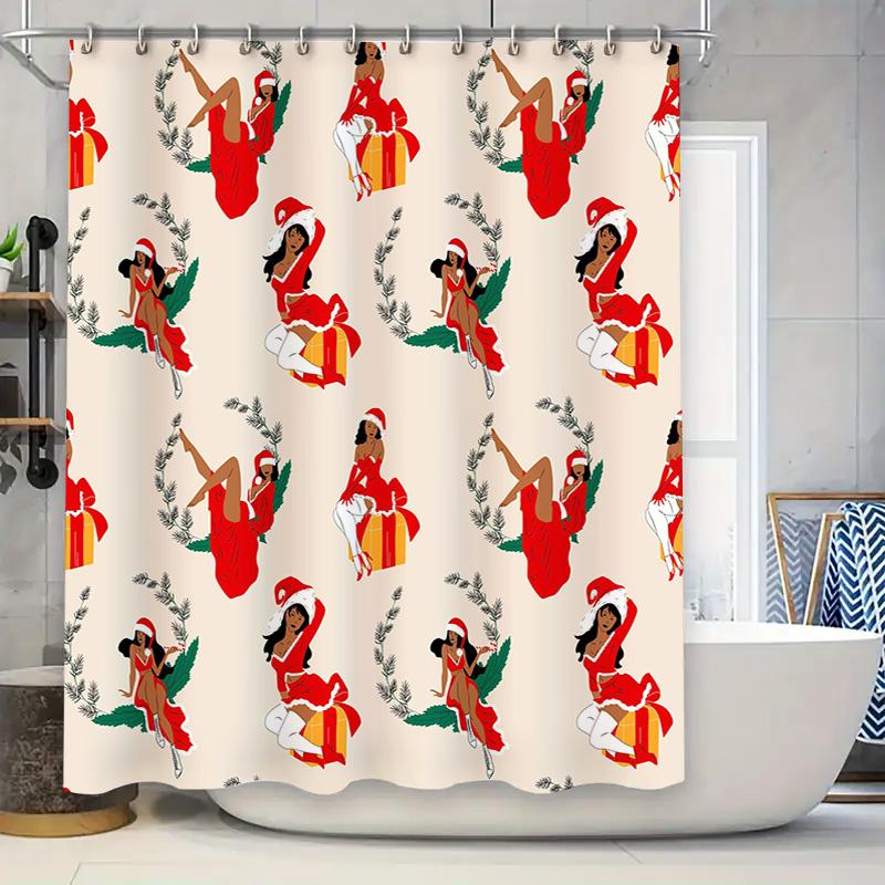 

Whimsical Santa Claus Shower Curtain Festive Red Green Christmas Decor For Bathroomunique Gifts For Her72 X 78 Inches Printed Fa W60H190(CM)-1 Pcs