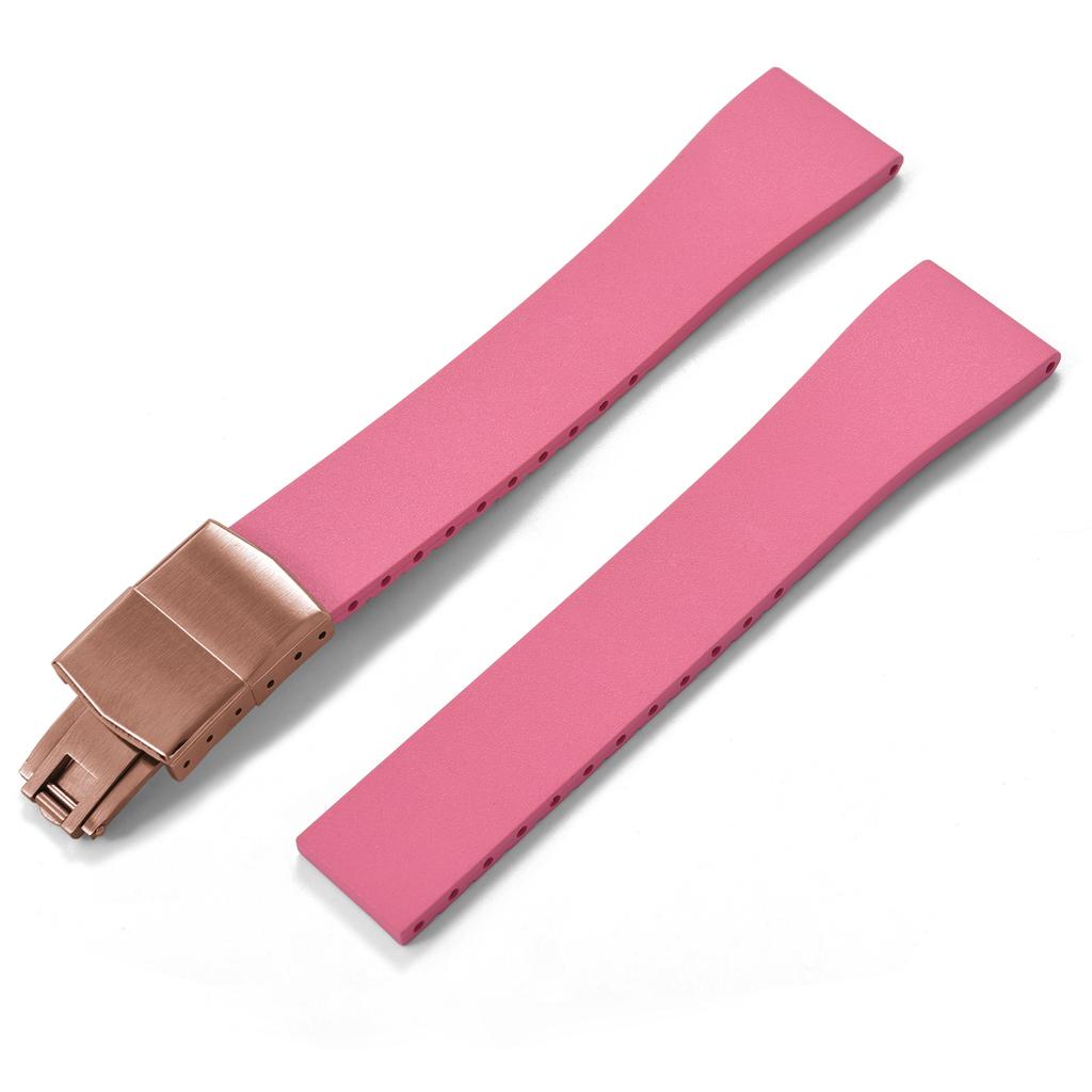 New Fluoro Rubber Watch Band CTS FKM Strap 16 18 19 20 21 22mm Cut to Size Fast Release Adjustable Universal Rose Gold Buckle