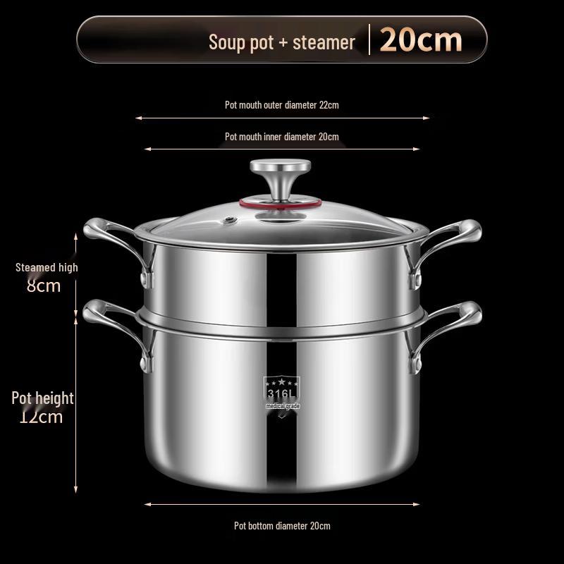 

ZISIZ 316L Stainless Steel Soup & Steamer Pot