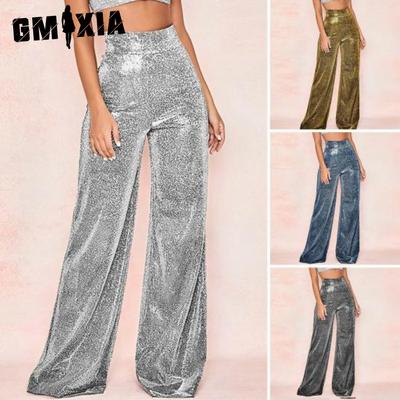 Pantaloni da donna lucidi a tinta unita pantaloni a vita alta primavera autunno temperamento larghi dritti gamba larga pantaloni casual
