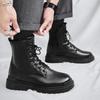 Men's warm plush high-top boots winter new soft-sole non-slip outdoor casual boots fashion snow work shoes black leather boots
