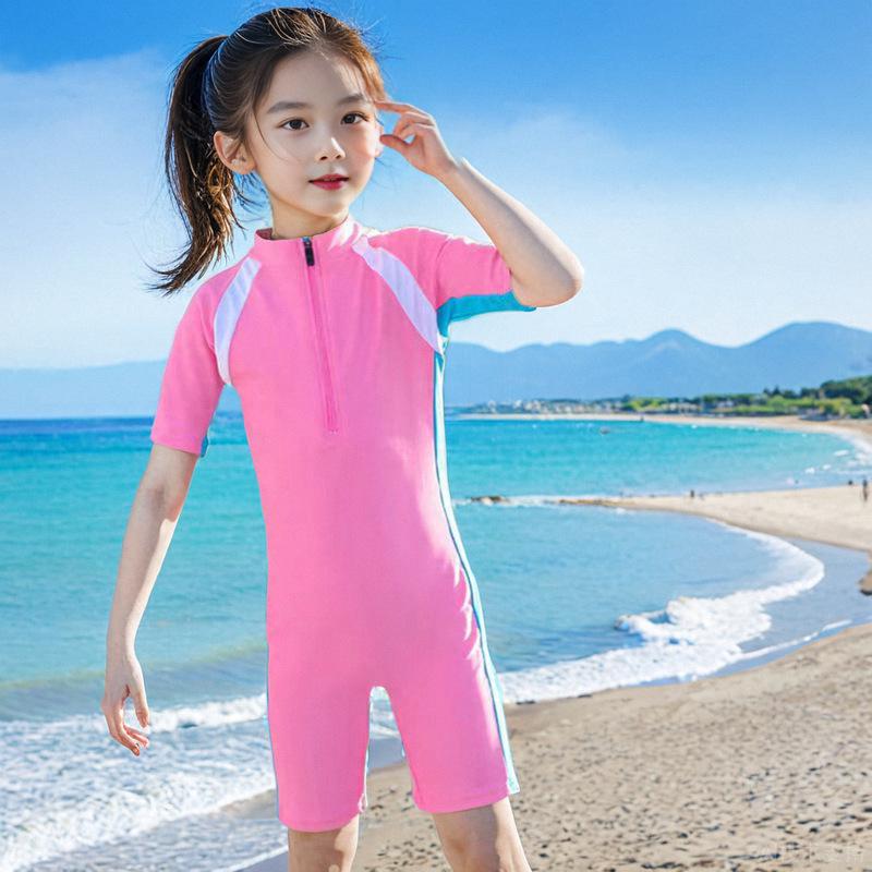 

Детский консервативный слитный купальник с быстрой сушкой - С коротким рукавом, водонепроницаемый, для мальчиков и девочек - Размеры от малышового до юношеского 3XL with Chest Pad [12-14 years]