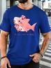 Cute Pink Shark With Red Gems Unisexs Front T Shirt Japanese Text Sea Animal Graphic Tee Casual Short Sleeve Top Shark Lover Gift