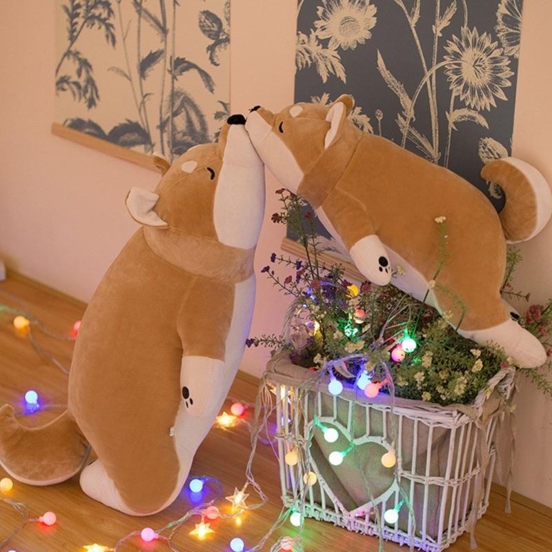Long Cartoon Shiba Dog Plushie Pillow Stuffed Animals Pillows Cute for Sleeping Hugging Soft Toy Kids Adults Gift