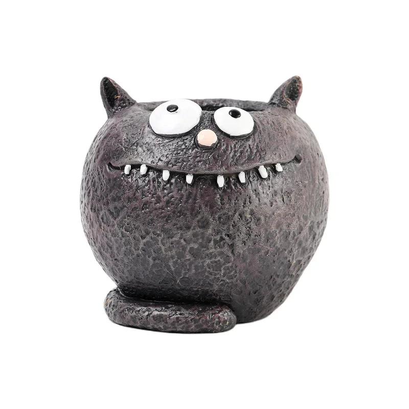 

Creative New Black Quirky Succulent Planter – Ugly-Cute Kitten Resin Sculpture Pot for Garden and Home Decor