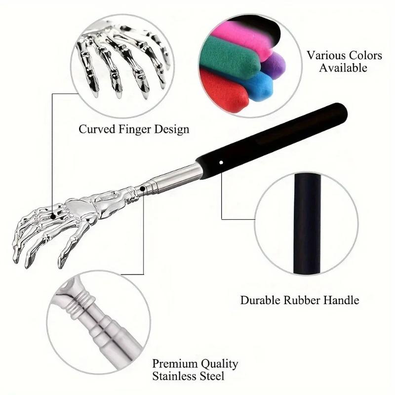 Coçador de Costas Telescópico Portátil de Aço Inoxidável com Cabo de Borracha Extensível - Presente Perfeito para Ação de Graças, Aniversários e Ch