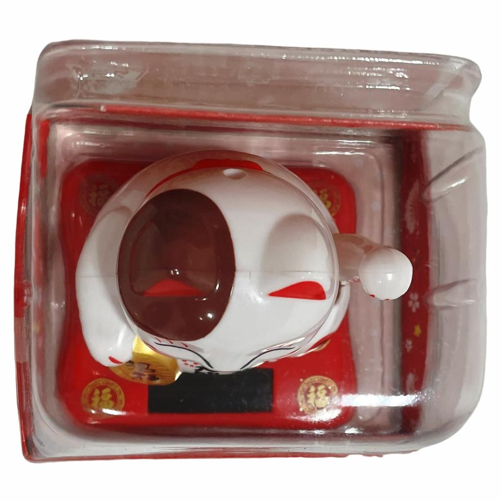 Brought Good Fortune and Connections Q-FLA Solar-Powered Maneki-Neko (Lucky Cat) Ornament, 794735, White,
