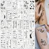 30 Sheets Black Temporary Tattoo, Waterproof Body Art Stickers for Women Hand Wrist, Heart Butterfly Flower Moon Design