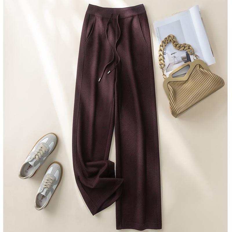Puyuan 2025 Wool Blend Wide-Leg Knit Drawstring Pants for Women