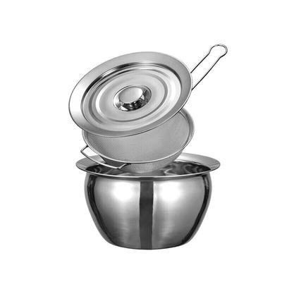 Stainless Steel Oil Pot with Strainer and Lid Set