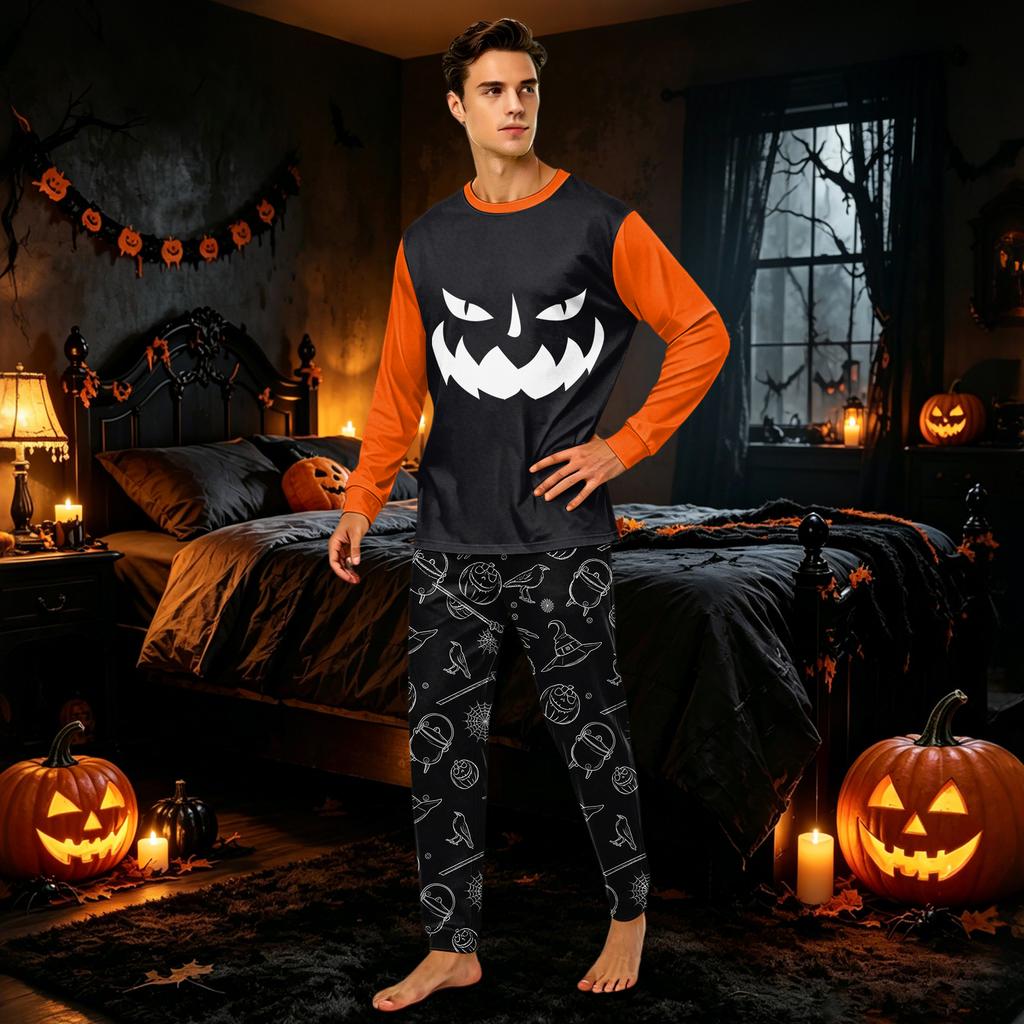 Family Matching Halloween Pajama Set - Round Neck Long Sleeve Long Pants for Family